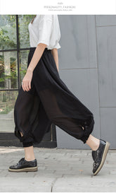 Chiffon Bloomers Elastic Waist Cropped Wide-Leg Pants